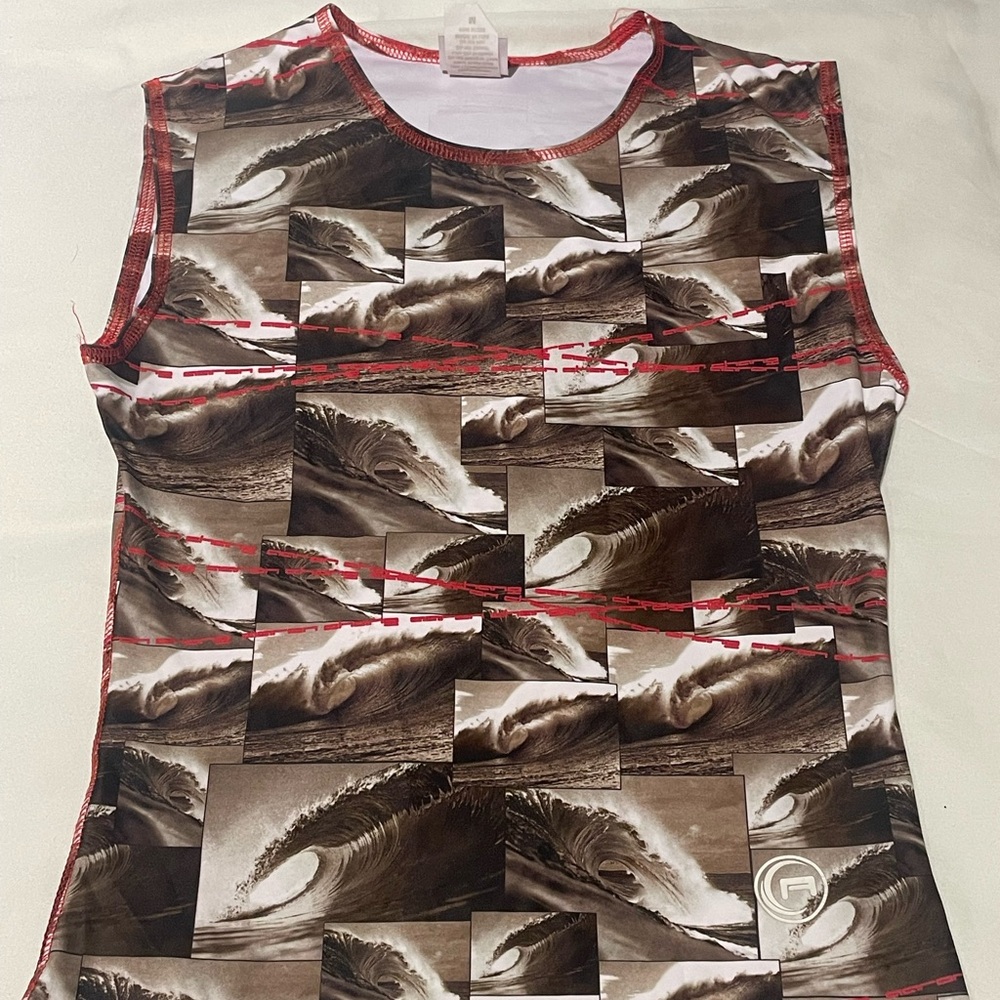 Aaron Chang Red and Brown Patterned Top